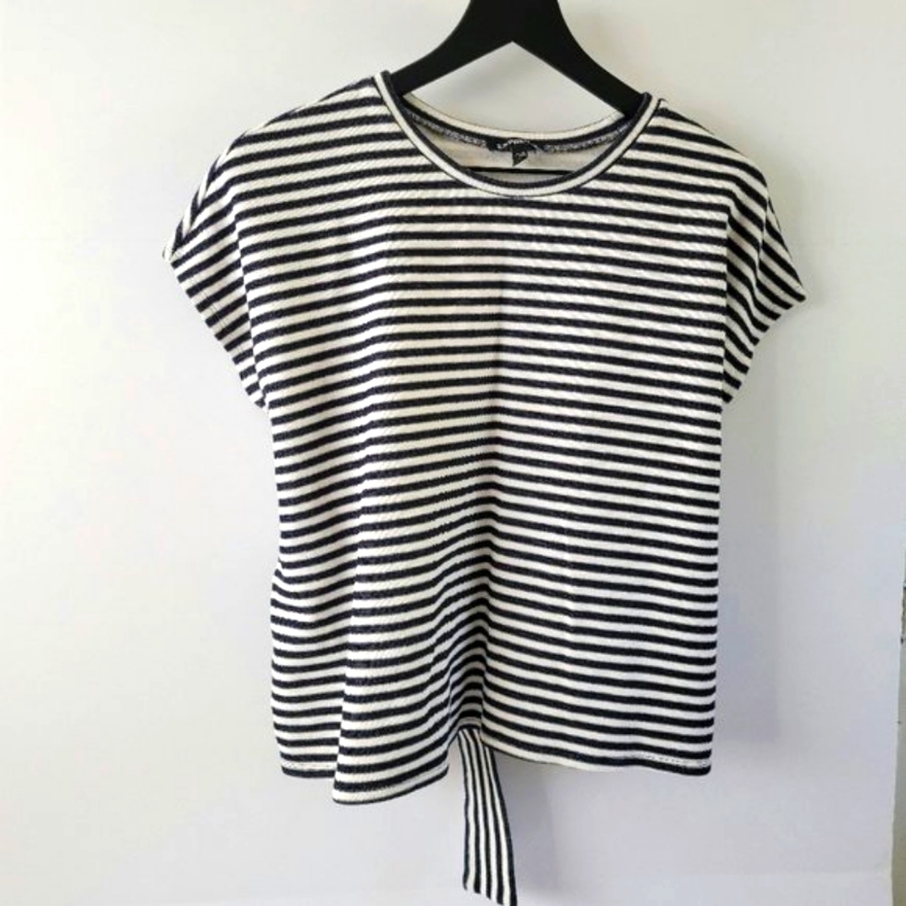 Express Black and White Striped Short Sleeve Tie-Front Top